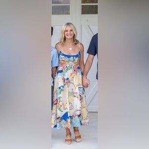 Christian Lacroix Multicolor Floral & Map-Print Midi Dress on Beige